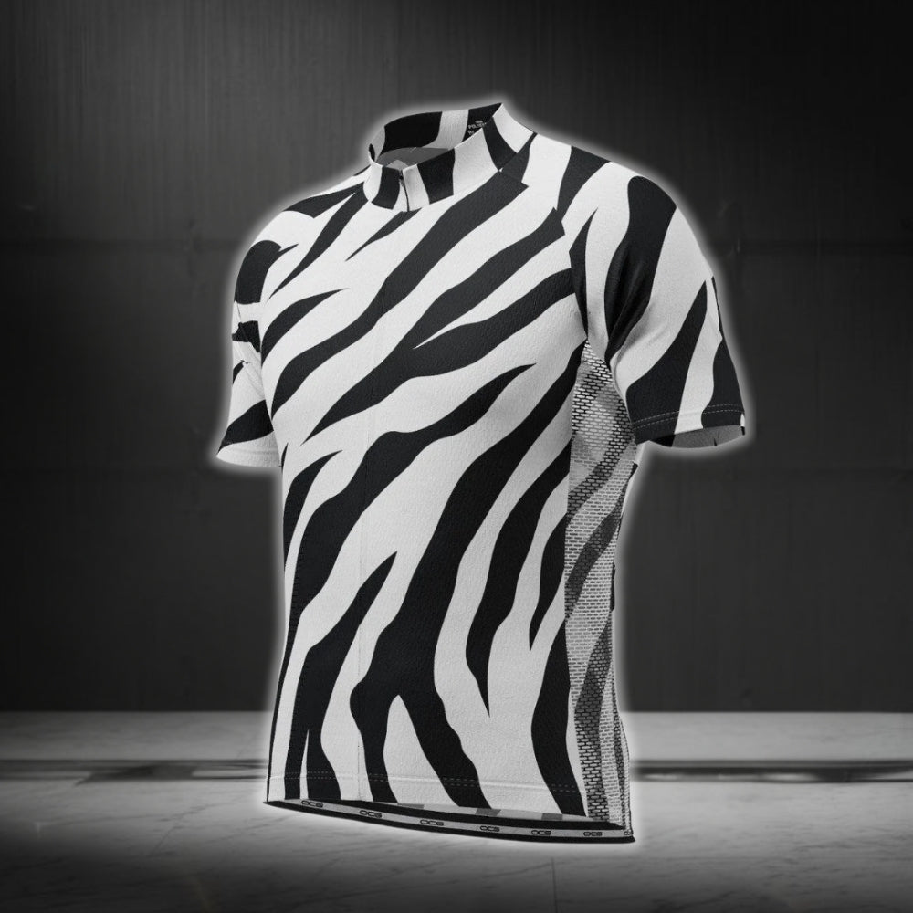 Black And White Zebra Cycling Short Sleeve Jersey For Men, Zebra Cycling Jerseys CG0449