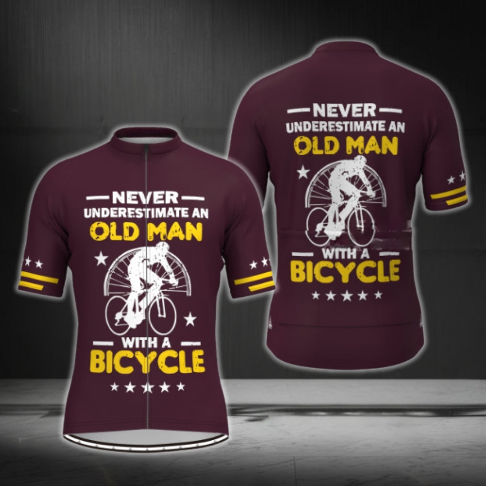 Never Underestinamte An Old Man With A Bicycle Men's Cycling Short Sleeve Jersey, Funny Cycling Jersey For Mens CG0350