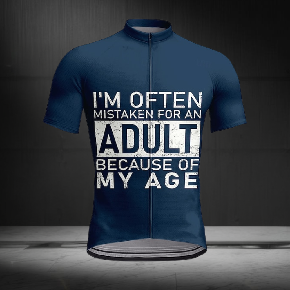 I'm Often Mistaken For An Adult Because Of My Age Short Sleeve Cycling Jersey For Men, Red And White Funny Cycling Jerseys CZ0156