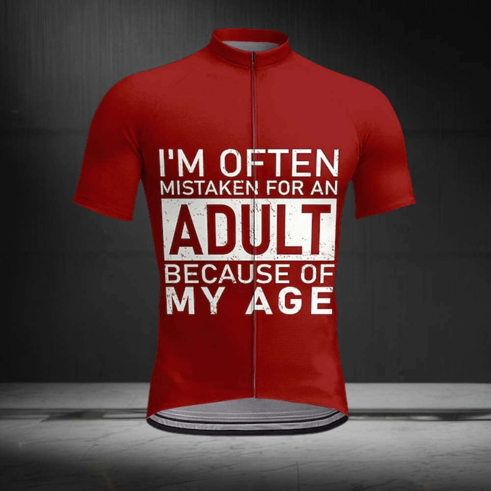 I'm Often Mistaken For An Adult Because Of My Age Short Sleeve Cycling Jersey For Men, Red And White Funny Cycling Jerseys CZ0156