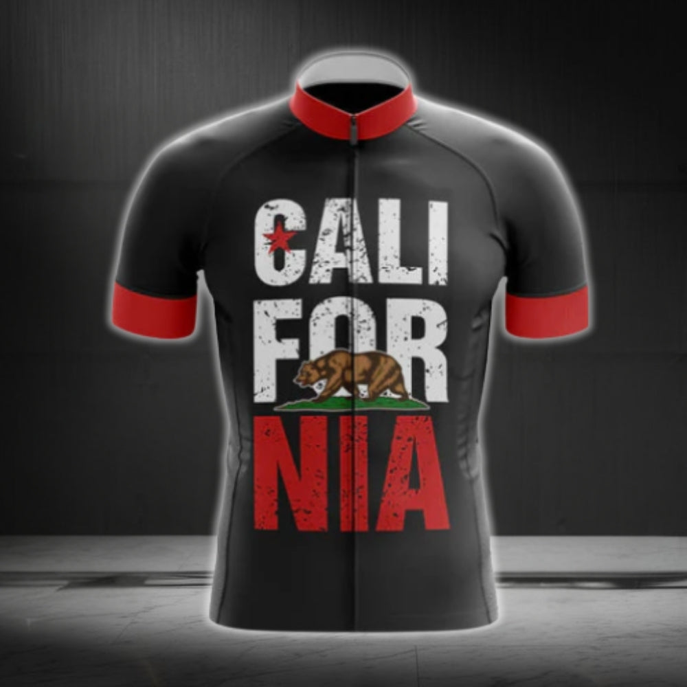 Black And Red California Cycling Short Sleeve Men Jersey, California State Cycling Jerseys CG0574