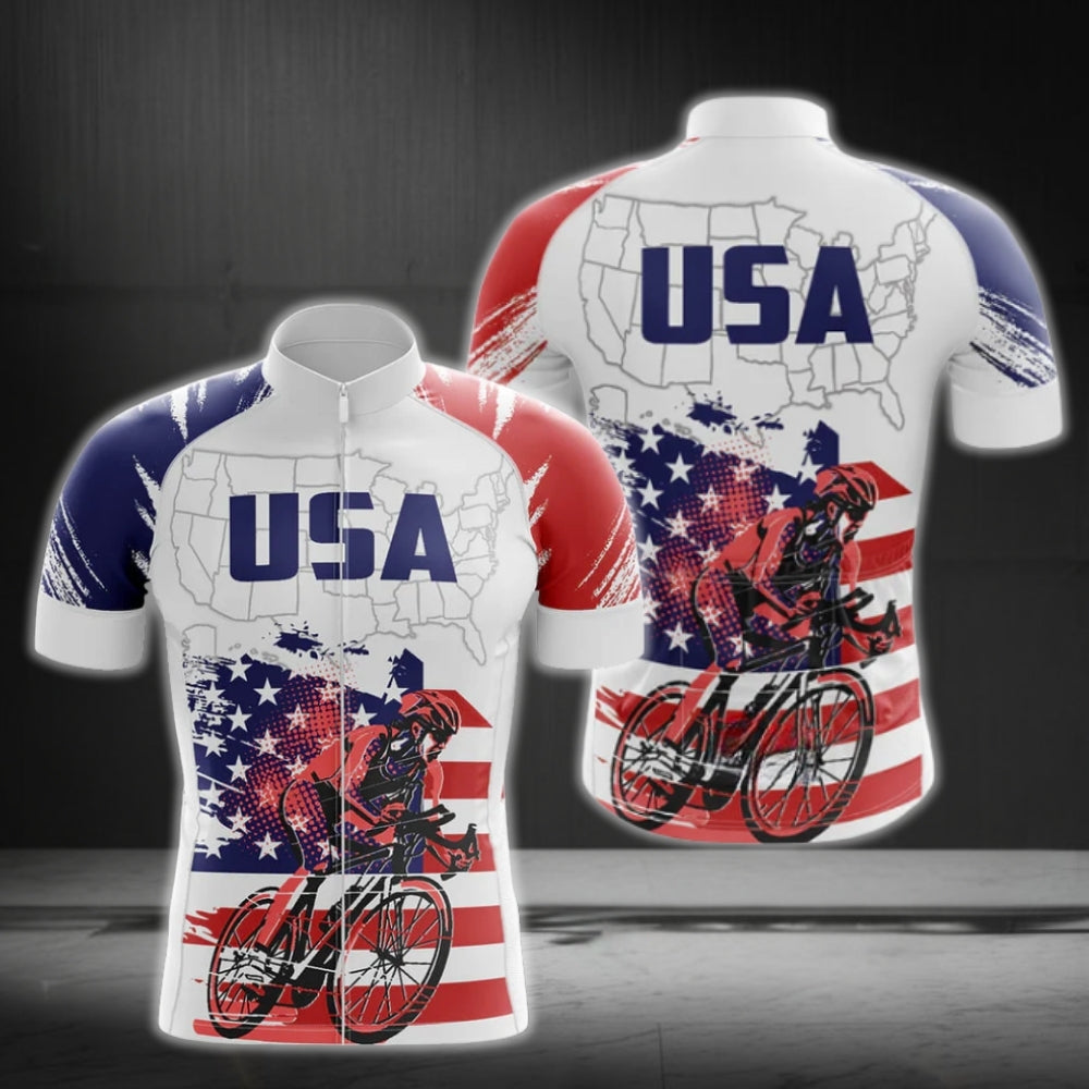 USA Flag Short Sleeve Men's Cycling Jersey, Patriotic Cycling Jersey For Mens CG0227