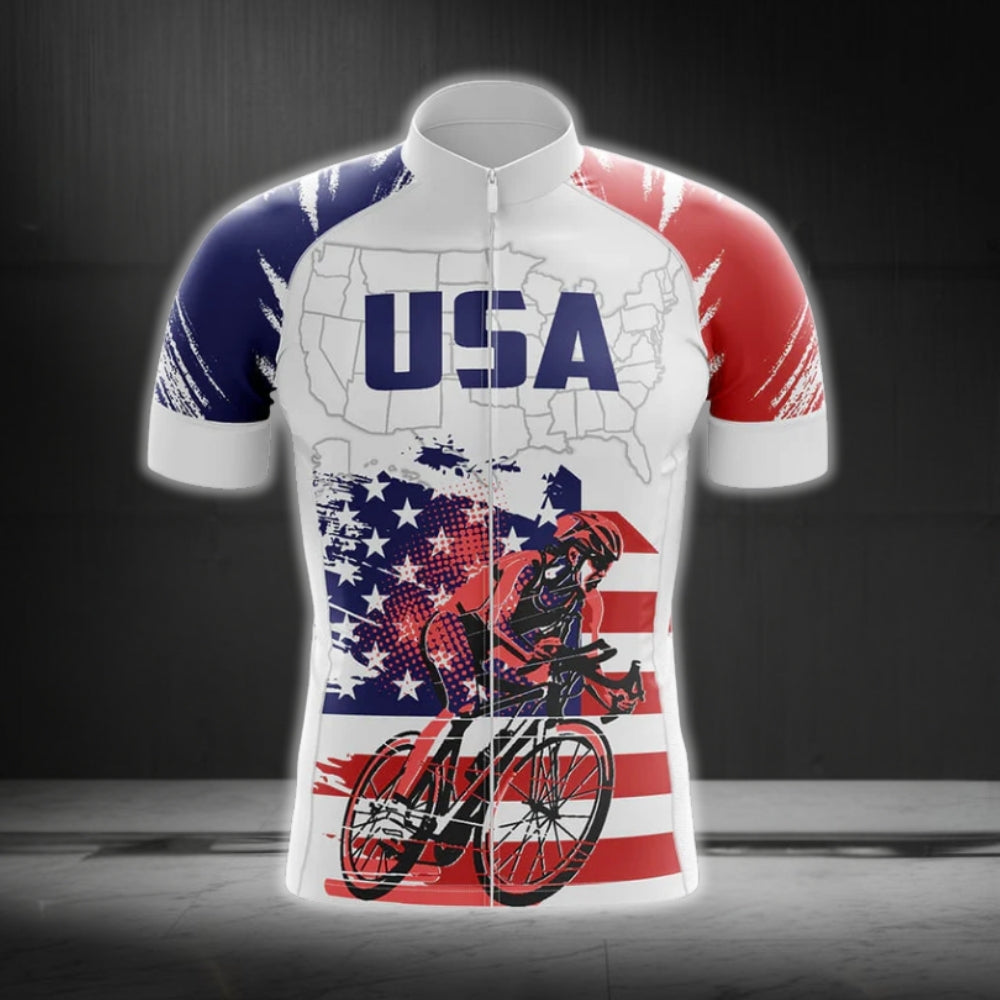 USA Flag Short Sleeve Men's Cycling Jersey, Patriotic Cycling Jersey For Mens CG0227