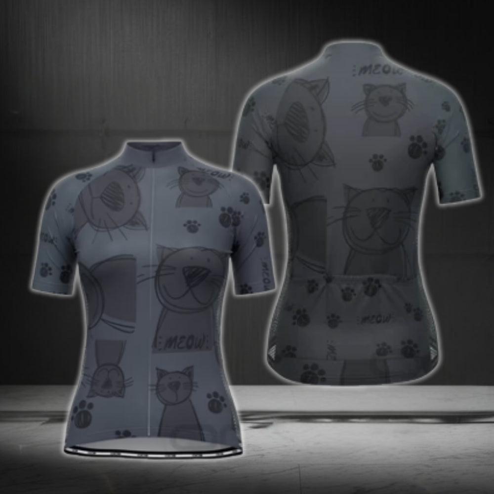 Meow Cat Women's Short Sleeve Cycling Jersey, Cat Lover Cycling Jerseys For Ladies CG0451