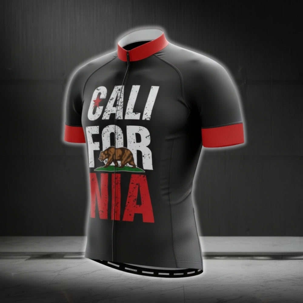 Black And Red California Cycling Short Sleeve Men Jersey, California State Cycling Jerseys CG0574
