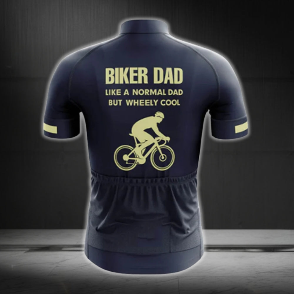 Biker Dad Like A Normal Dad But Wheely Cool Short Sleeve Cycling Jersey For Men, Funny Cycling Jerseys For Dad CG0467