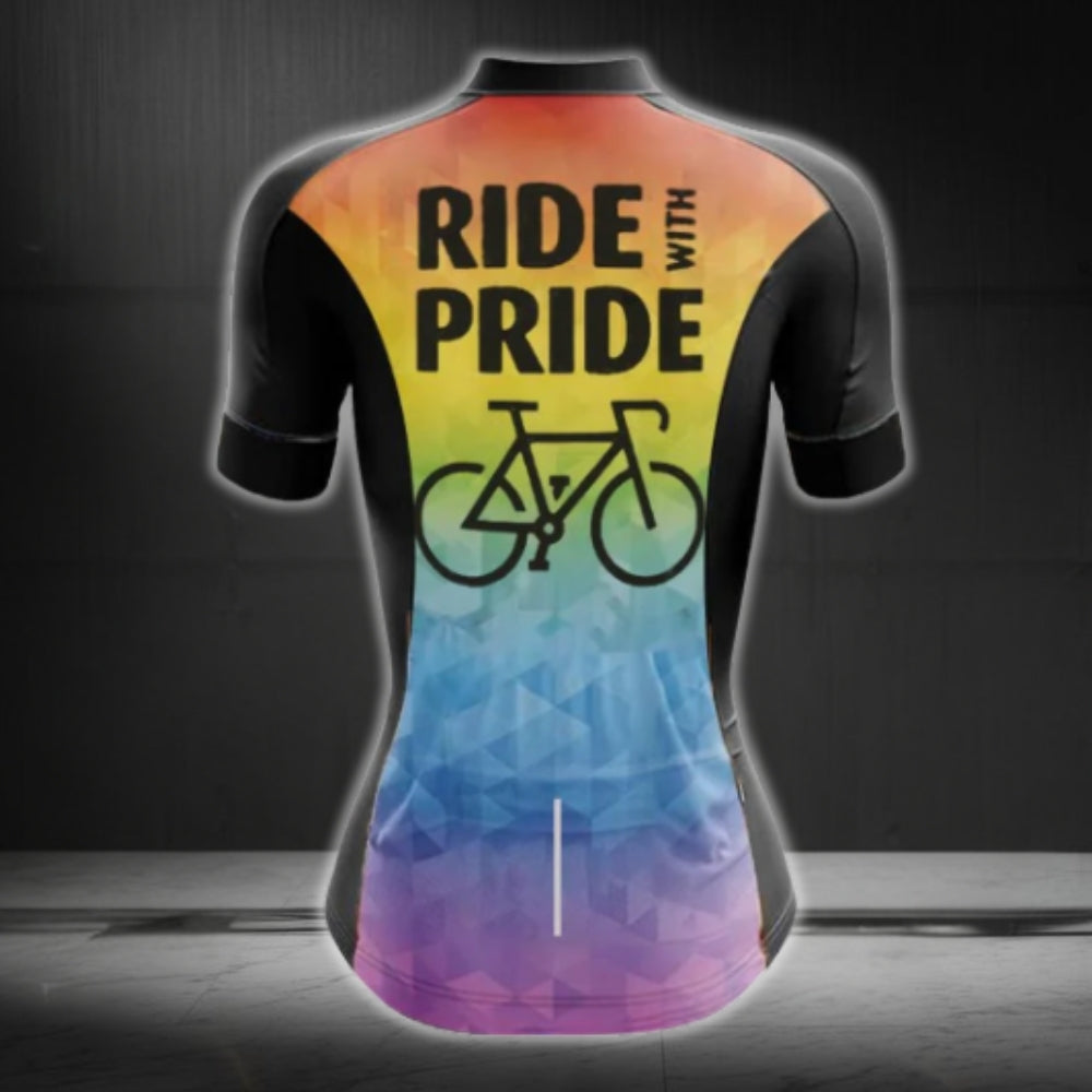 Ride With Pride Women's Rainbow Cycling Jersey Short Sleeve, Pride LGBT Cycling Jerseys For Women CG0067