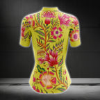 Women's Floral Yellow Cycling Short Sleeve Jersey, Floral Cycling Jerseys CG0221