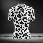 Black And White Cow Fur Women's Cycling Short Sleeve Jersey, Animal Print Cycling Jersey For Womens CE0037