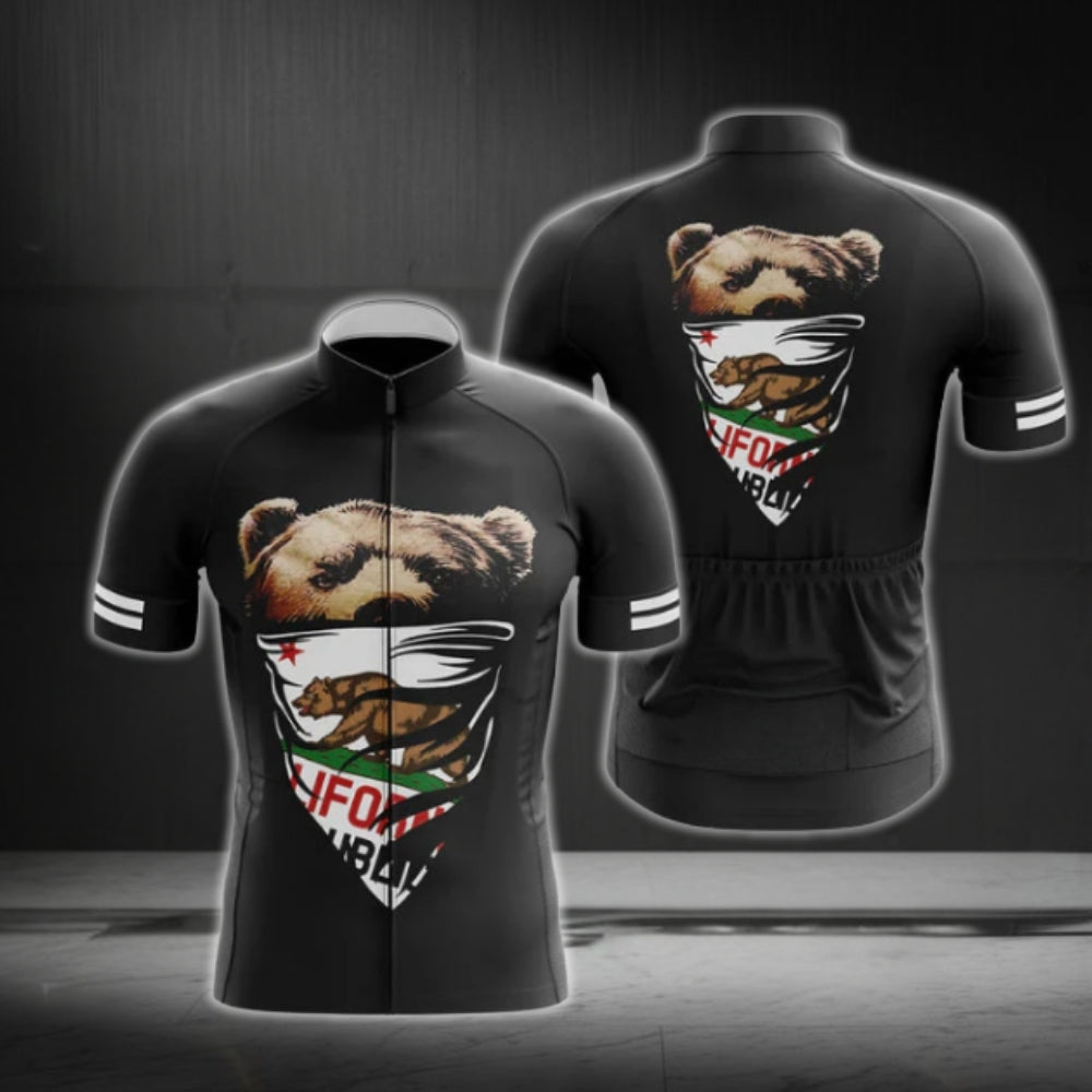 Bear California Flag Cycling Short Sleeve Jersey For Men, California Cycling Jerseys CG0575