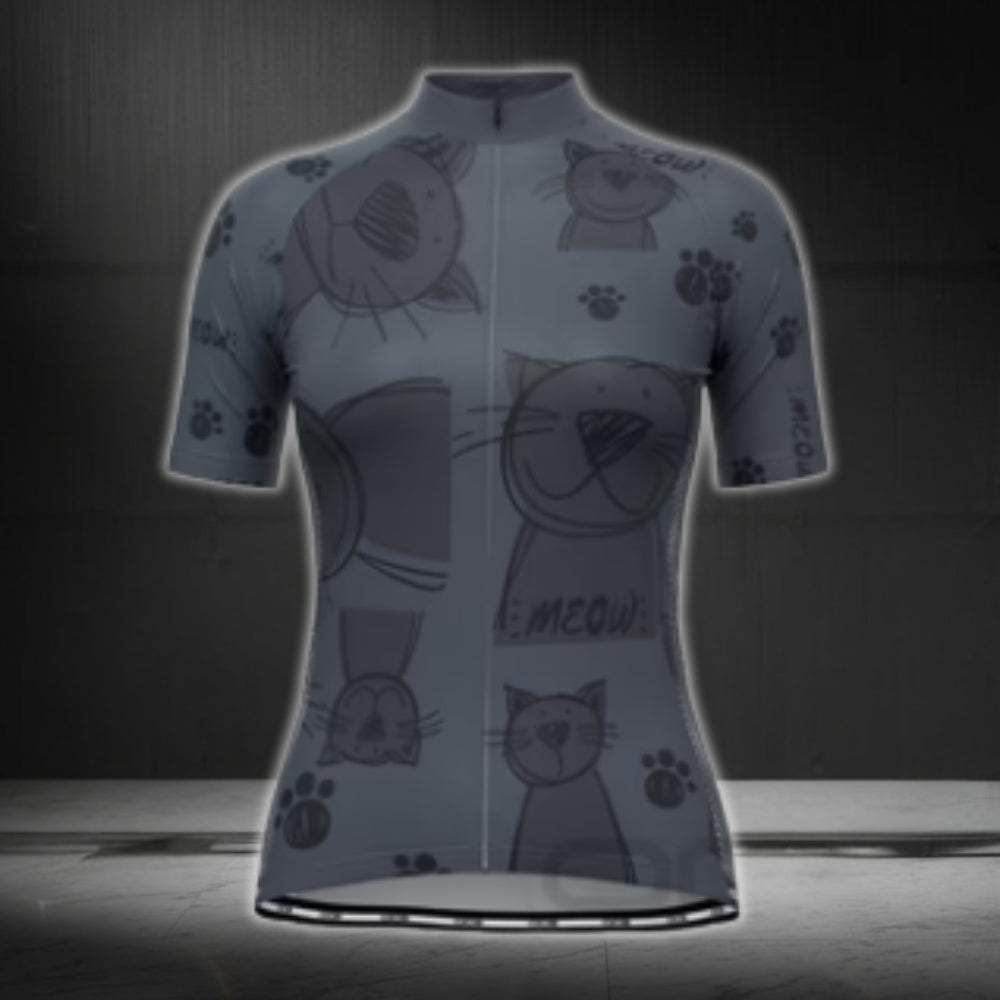 Meow Cat Women's Short Sleeve Cycling Jersey, Cat Lover Cycling Jerseys For Ladies CG0451