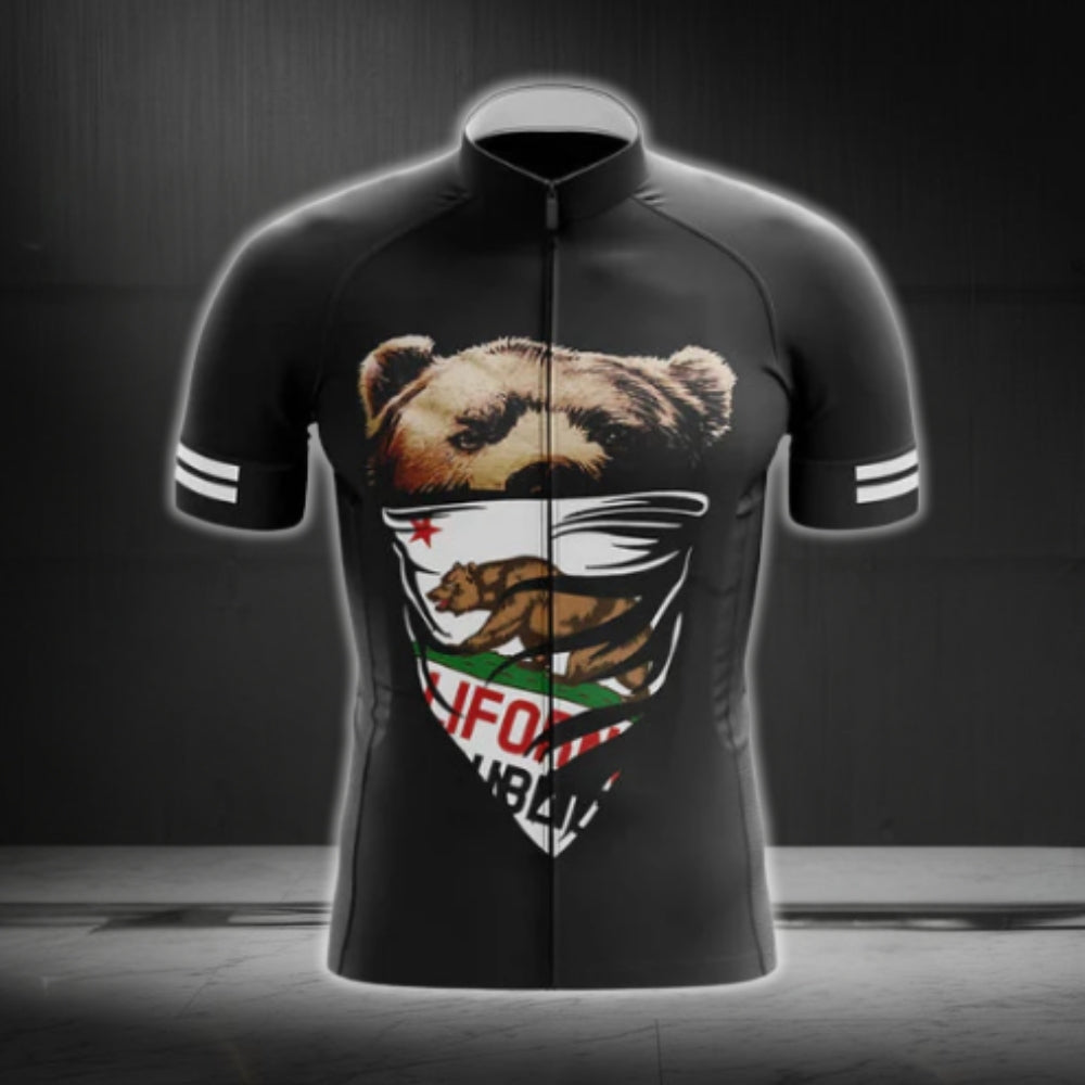 Bear California Flag Cycling Short Sleeve Jersey For Men, California Cycling Jerseys CG0575