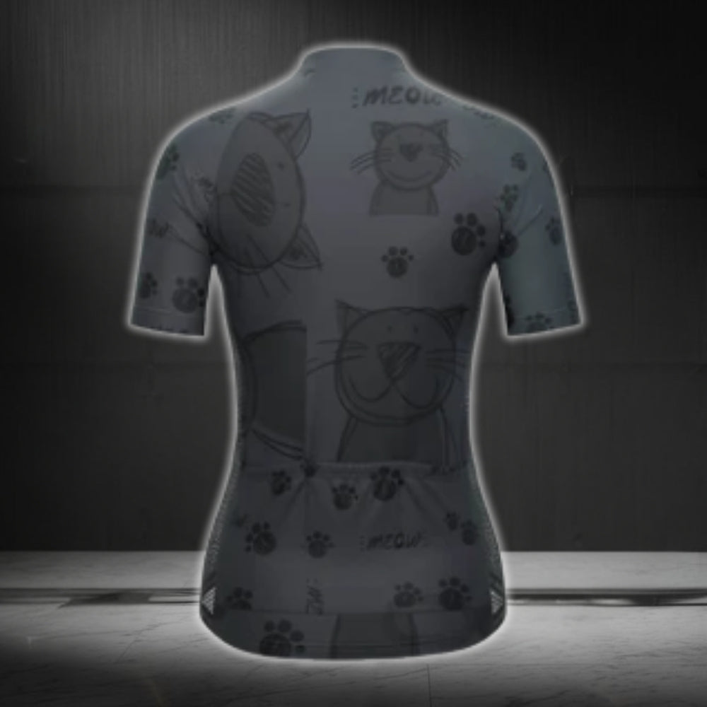 Meow Cat Women's Short Sleeve Cycling Jersey, Cat Lover Cycling Jerseys For Ladies CG0451