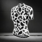 Black And White Cow Fur Women's Cycling Short Sleeve Jersey, Animal Print Cycling Jersey For Womens CE0037