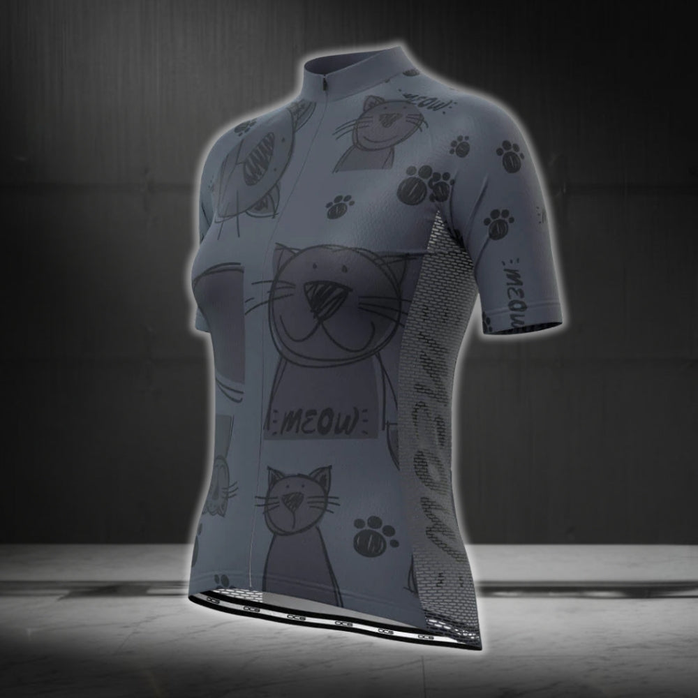 Meow Cat Women's Short Sleeve Cycling Jersey, Cat Lover Cycling Jerseys For Ladies CG0451