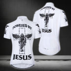 Powered By Jesus Men's White Cycling Short Sleeve Jerseys, Christian Cycling Jerseys For Mens CE0038
