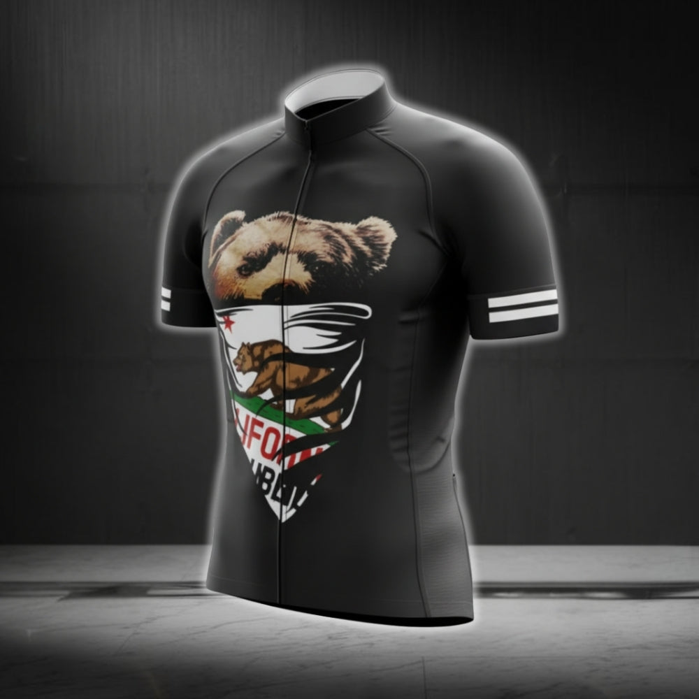 Bear California Flag Cycling Short Sleeve Jersey For Men, California Cycling Jerseys CG0575