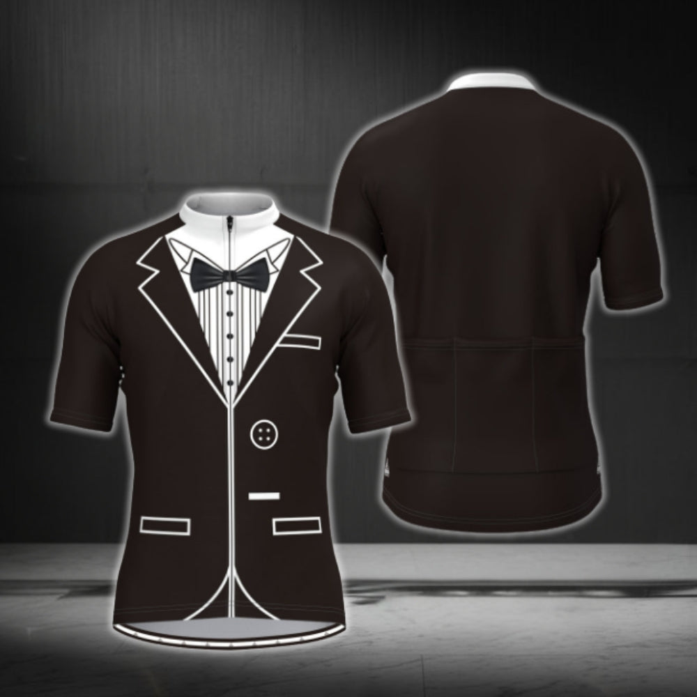 Black And White Tuxedo Cycling Short Sleeve Jersey For Mens, Men's Tuxedo Cycling Jerseys CG0353