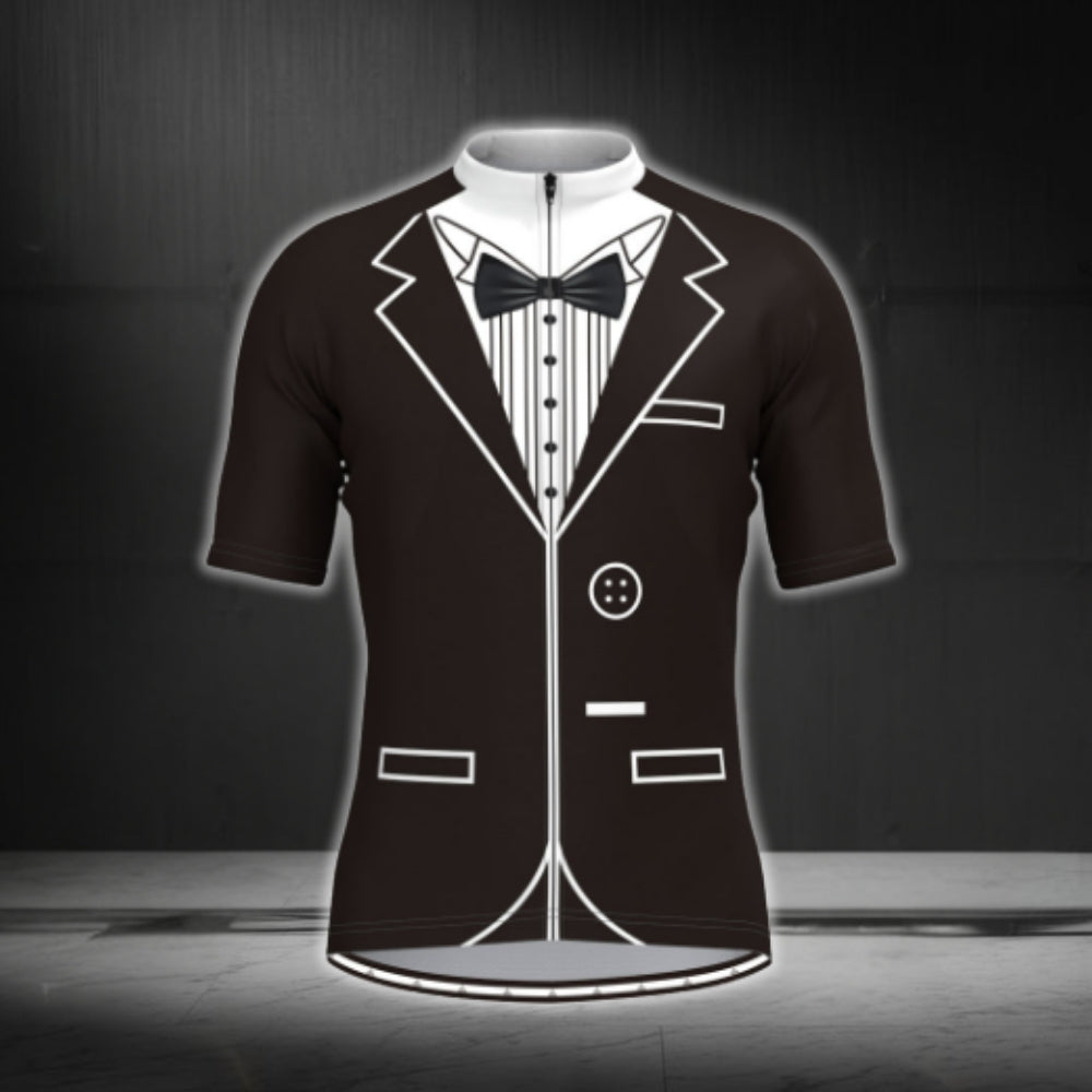 Black And White Tuxedo Cycling Short Sleeve Jersey For Mens, Men's Tuxedo Cycling Jerseys CG0353