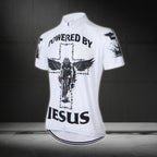 Powered By Jesus Men's White Cycling Short Sleeve Jerseys, Christian Cycling Jerseys For Mens CE0038