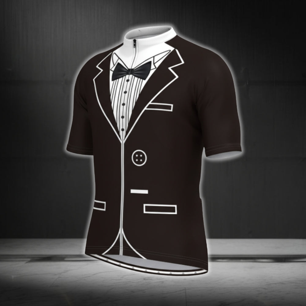 Black And White Tuxedo Cycling Short Sleeve Jersey For Mens, Men's Tuxedo Cycling Jerseys CG0353
