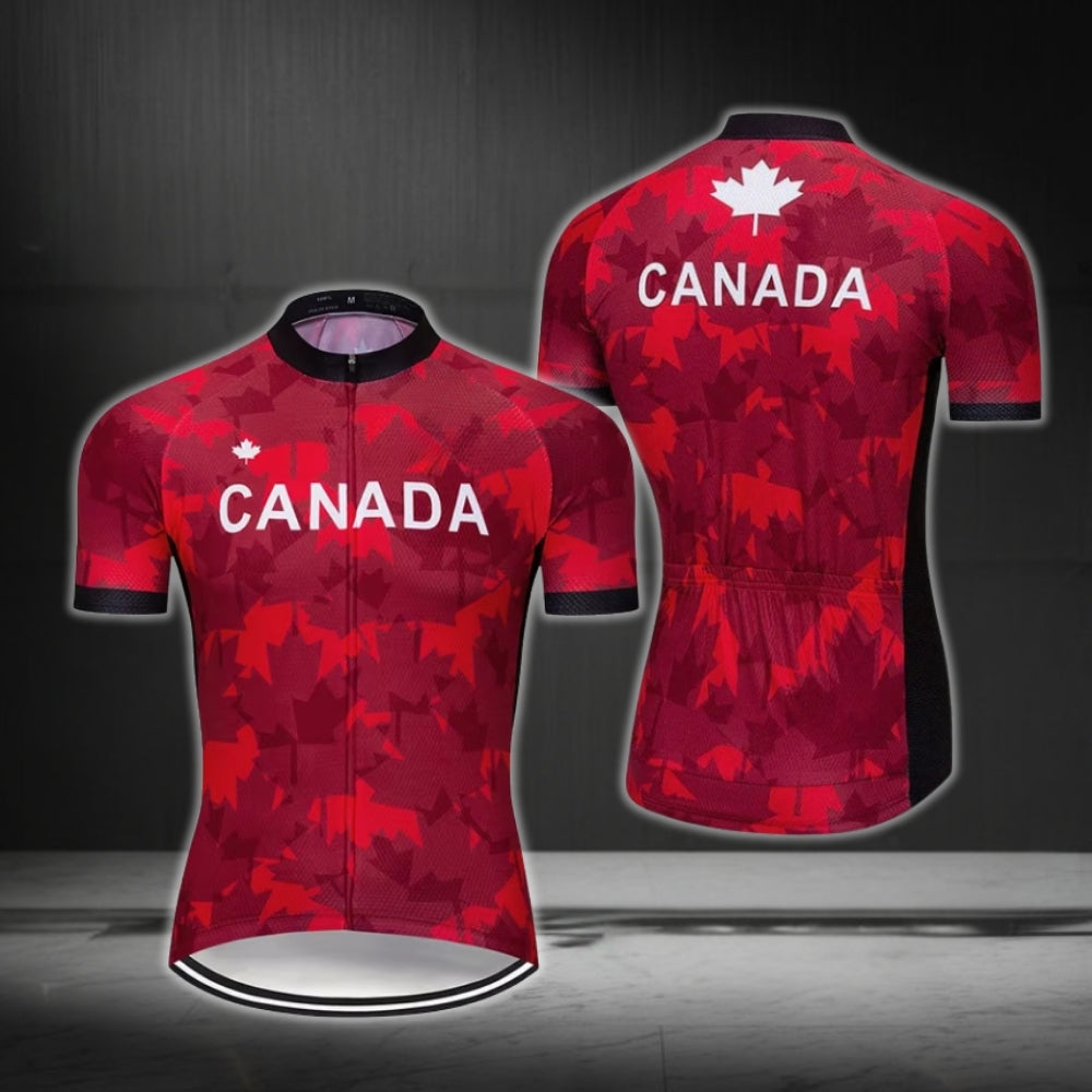 Red Maple Leaf Canada Cycling Short Sleeve Jersey For Men, Canada Cycling Jerseys CG0453