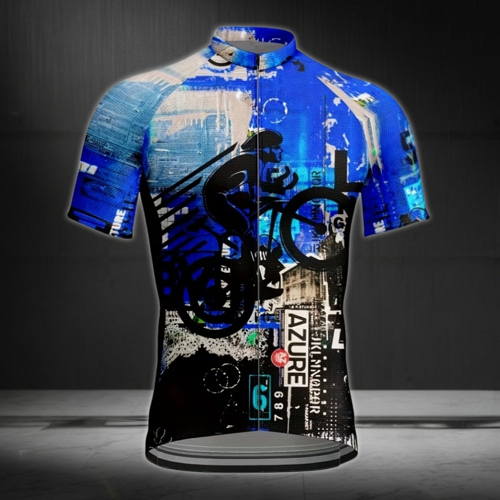 Blue Graffiti Cycling Short Sleeve Jersey Mens, Graffiti Cycling Jerseys CE0036