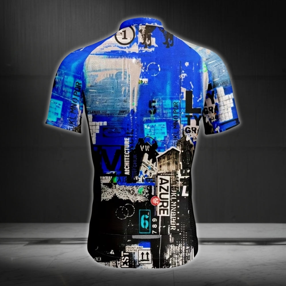 Blue Graffiti Cycling Short Sleeve Jersey Mens, Graffiti Cycling Jerseys CE0036