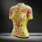 Women's Floral Yellow Cycling Short Sleeve Jersey, Floral Cycling Jerseys CG0221