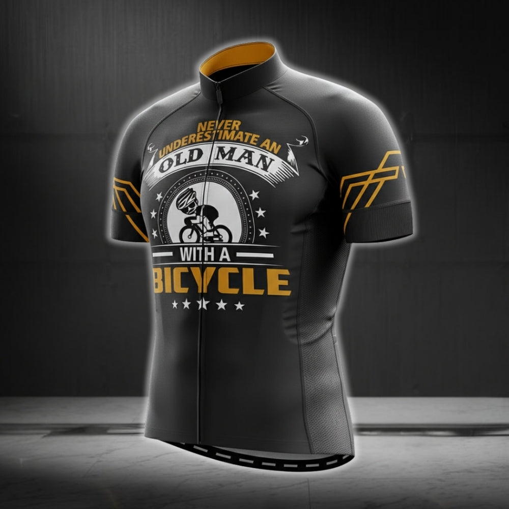 Never Underestimate An Old Man With A Bicyle Men's Cycling Short Sleeve Jersey, Funny Cycling Jerseys CG0129