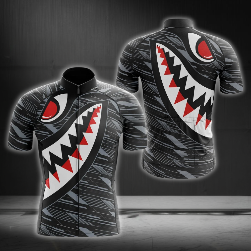 Shark Black Cycling Shoet Sleeve Jersey For Men, Shark Cycling Jersey CG0843