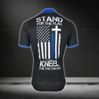 Stand For The FLag Kneel For The Cross Men's USA Flag Cycling Short Sleeve Jersey, Christian Patriotic Cycling Jerseys CG0354