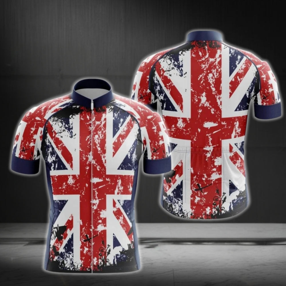 Grunge England Flag Cycling Short Sleeve Jersey Mens, England Patriotic Cycling Jerseys CG0454