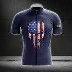 American Flag Skull Cycling Short Sleeve Jersey For Men, Skull Patriotic Cycling Jerseys CG0579