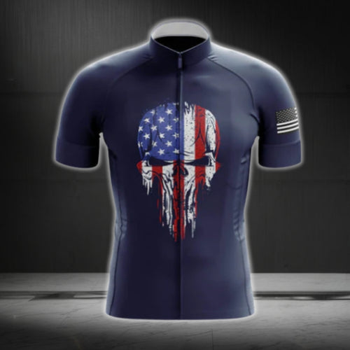 American Flag Skull Cycling Short Sleeve Jersey For Men, Skull Patriotic Cycling Jerseys CG0579