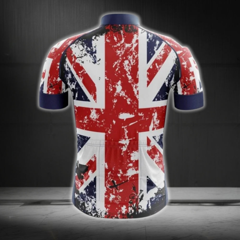 Grunge England Flag Cycling Short Sleeve Jersey Mens, England Patriotic Cycling Jerseys CG0454