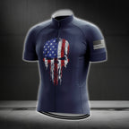 American Flag Skull Cycling Short Sleeve Jersey For Men, Skull Patriotic Cycling Jerseys CG0579