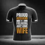 Proud Husband Of A Freaking Awesome Wife Short Sleeve Cycling Jersey For Husband, Funny Husband Cycling Jerseys CG0231