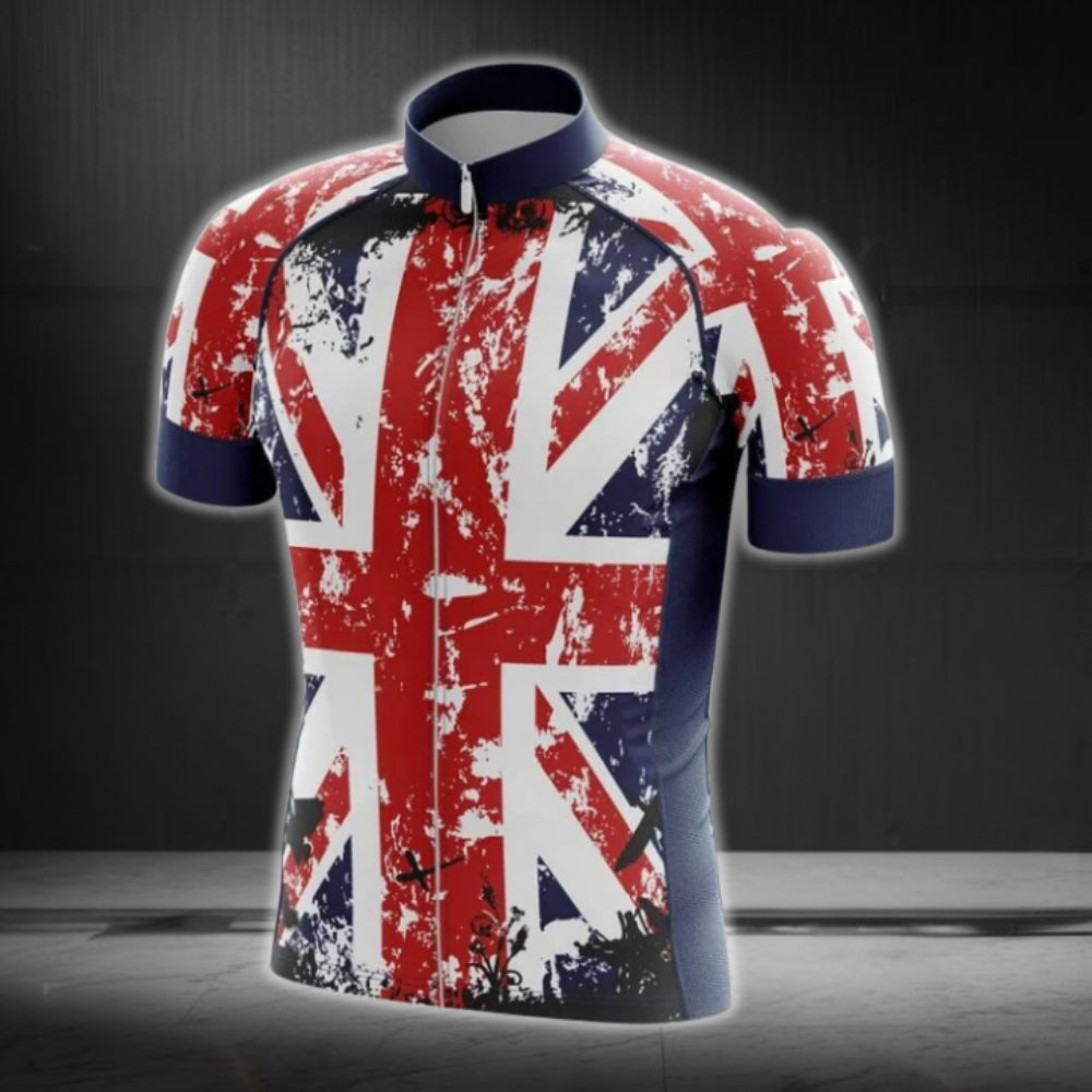 Grunge England Flag Cycling Short Sleeve Jersey Mens, England Patriotic Cycling Jerseys CG0454