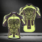 Black And Yellow Sugar Skull Cycling Short Sleeve Men's Jersey, Day Of The Dead Cycling Jerseys CG0455