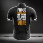 Proud Husband Of A Freaking Awesome Wife Short Sleeve Cycling Jersey For Husband, Funny Husband Cycling Jerseys CG0231