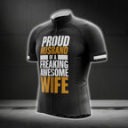Proud Husband Of A Freaking Awesome Wife Short Sleeve Cycling Jersey For Husband, Funny Husband Cycling Jerseys CG0231