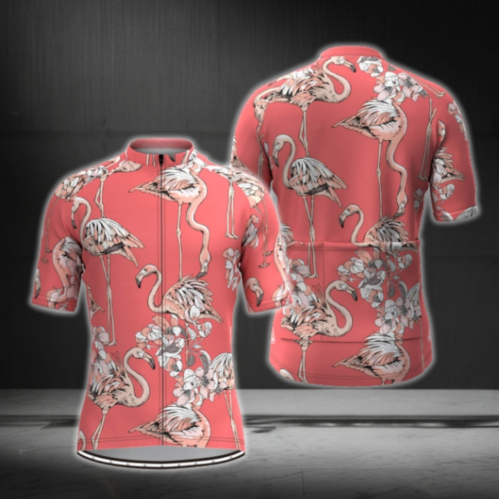 Pink Flamingo Cycling Short Sleeve Jersey For Men, Flamingo Cycling Jerseys CG0357