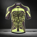 Black And Yellow Sugar Skull Cycling Short Sleeve Men's Jersey, Day Of The Dead Cycling Jerseys CG0455