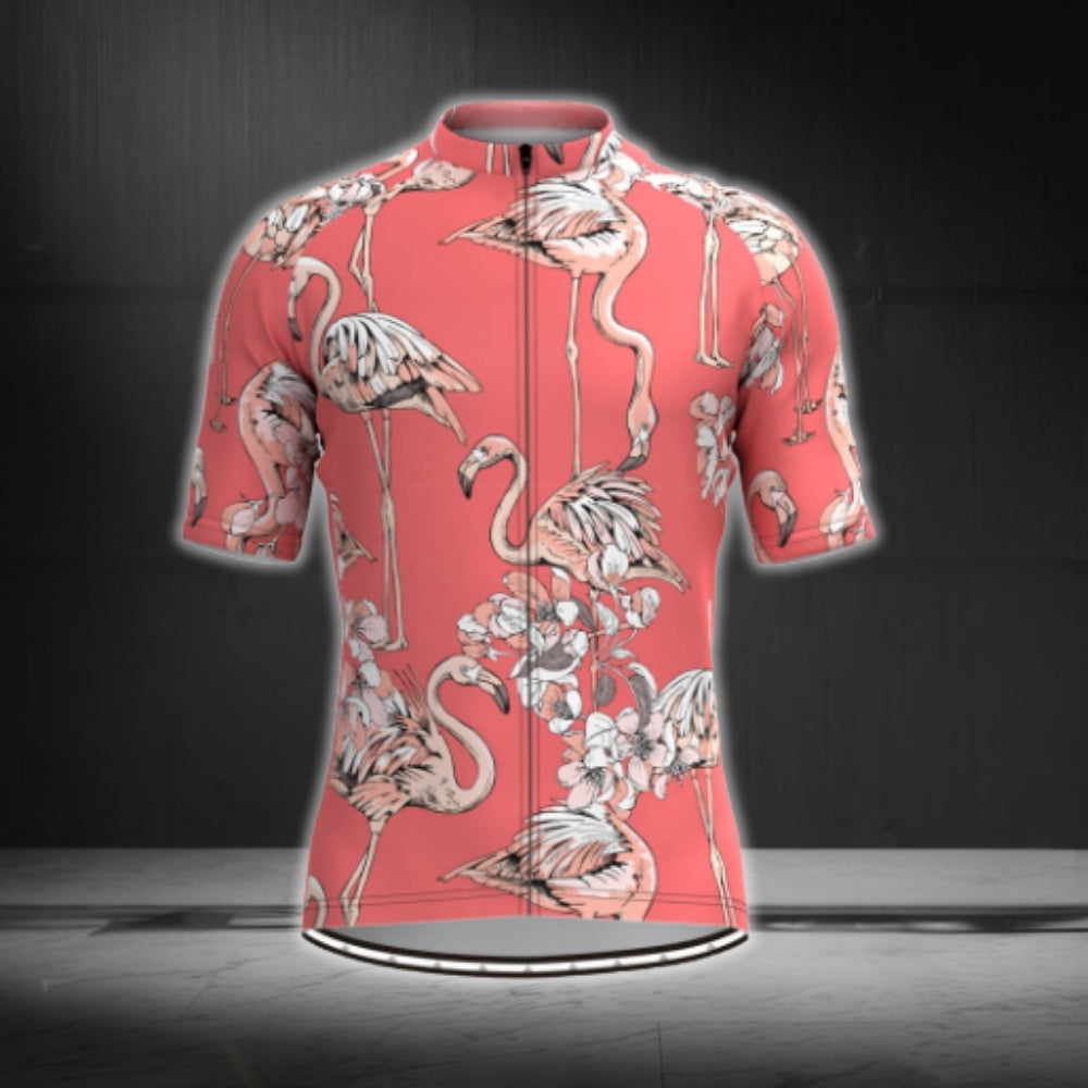 Pink Flamingo Cycling Short Sleeve Jersey For Men, Flamingo Cycling Jerseys CG0357