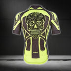 Black And Yellow Sugar Skull Cycling Short Sleeve Men's Jersey, Day Of The Dead Cycling Jerseys CG0455