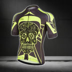Black And Yellow Sugar Skull Cycling Short Sleeve Men's Jersey, Day Of The Dead Cycling Jerseys CG0455