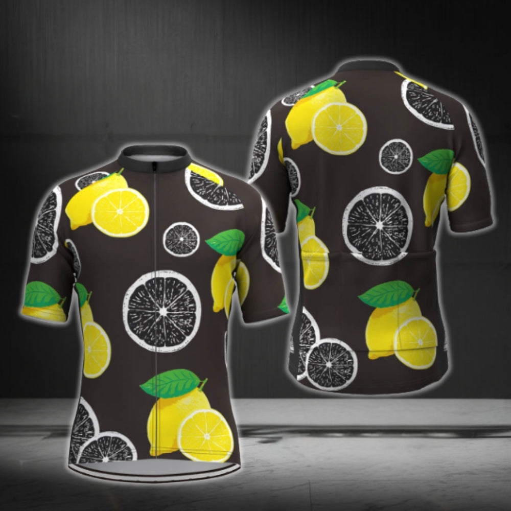 Lemon Black And Yellow Men Cycling Short Sleeve Jersey, Lemon Cycling Jersey CG0370