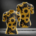 Black And Yellow Sunflowers Short Sleeve Women's Cycling Jerseys, Sunflowers Cycling Jerseys CG0222