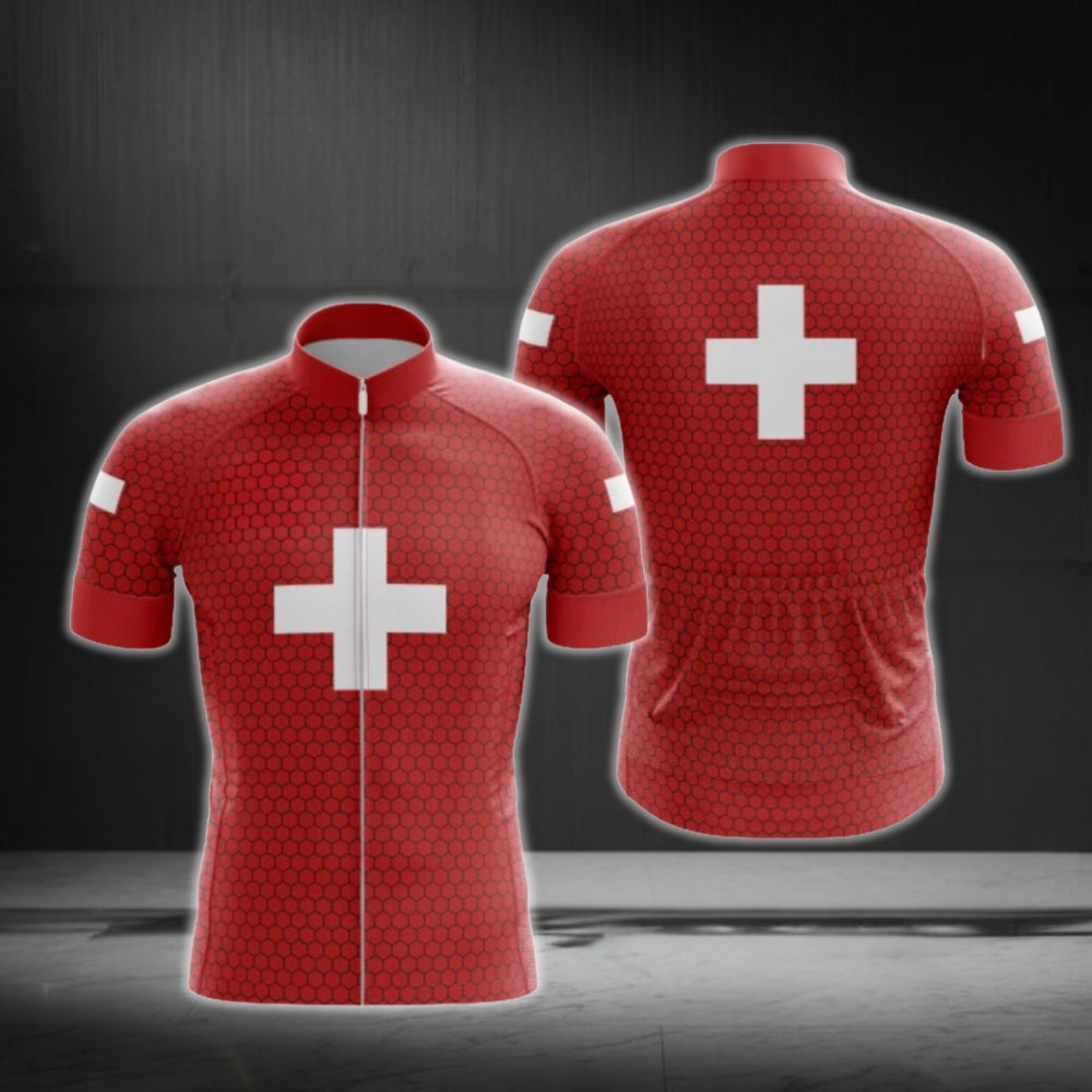 Switzerland Flag Cycling Short Sleeve Jersey For Men, Switzerland Cycling Jerseys CG0620